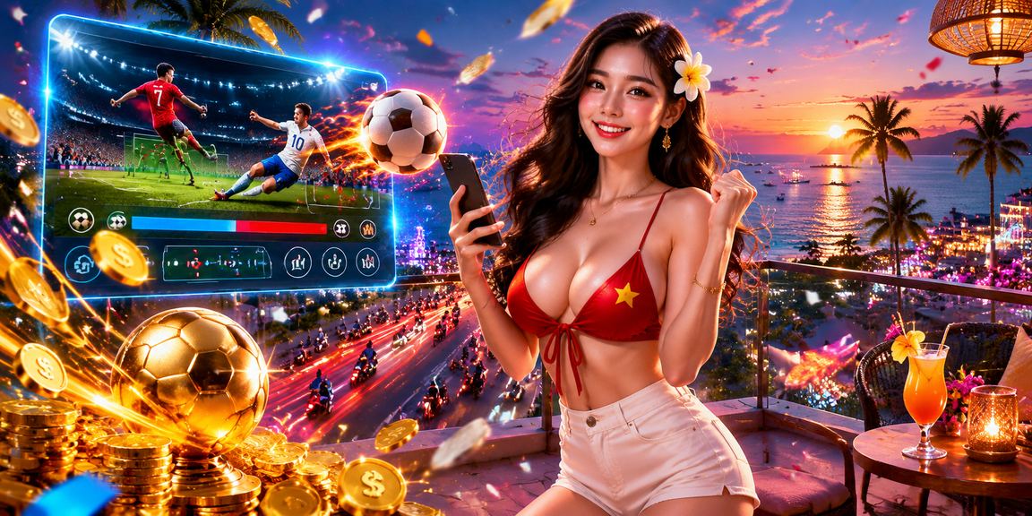 Người dùng tại bãi biển Phú Quốc trải nghiệm casino trực tuyến trên điện thoại
